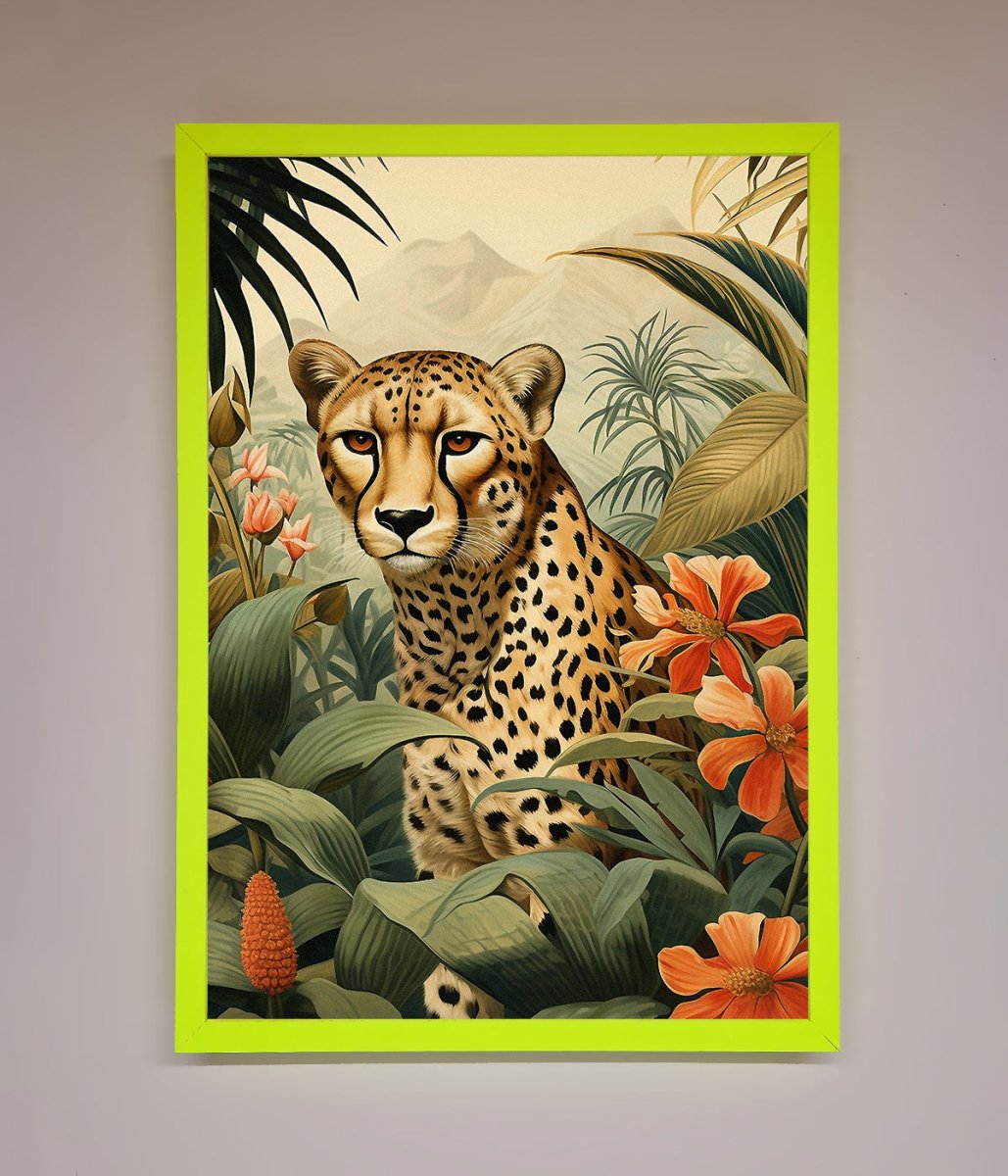 Cheetah In Flowers Framed Wall Art-8