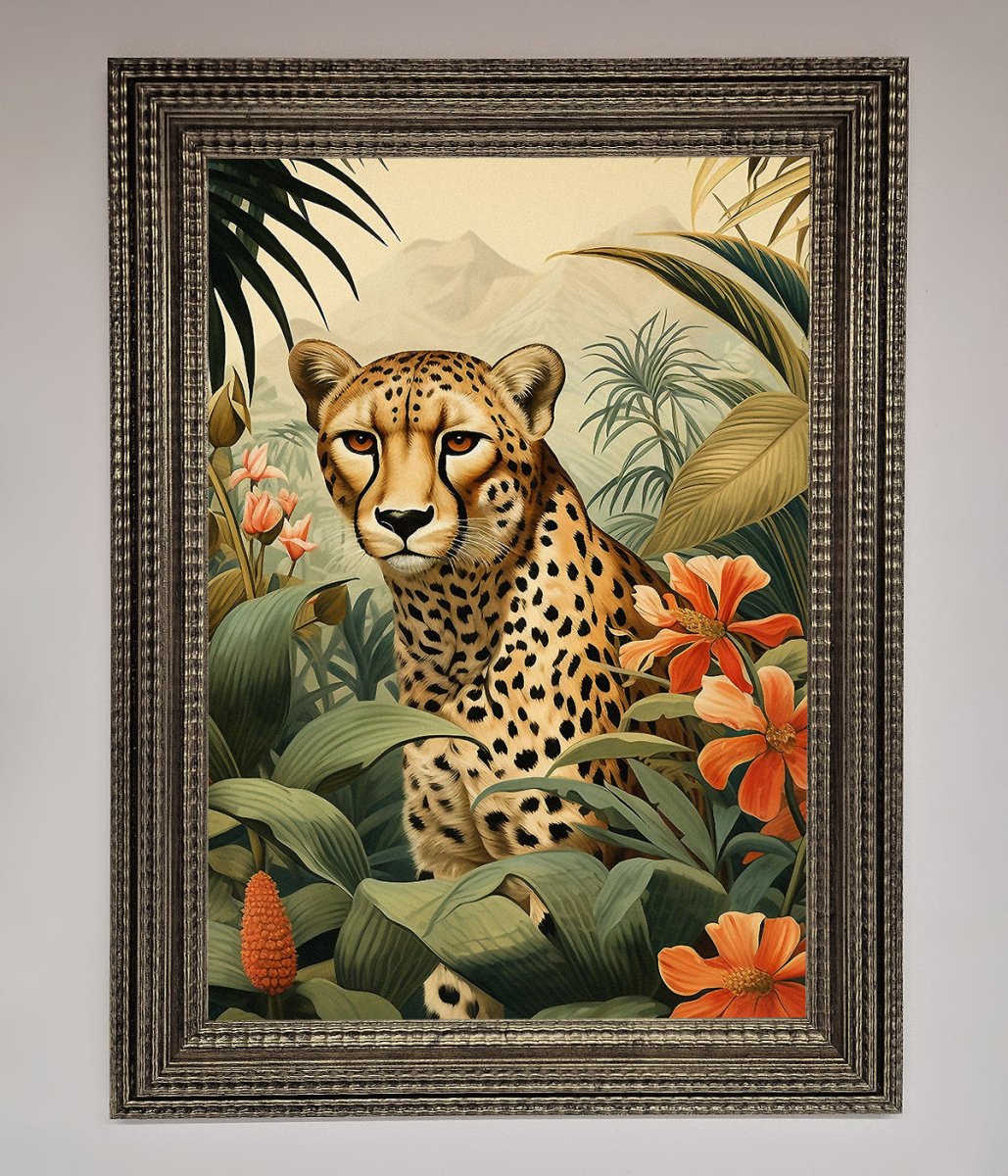 Cheetah In Flowers Framed Wall Art-11