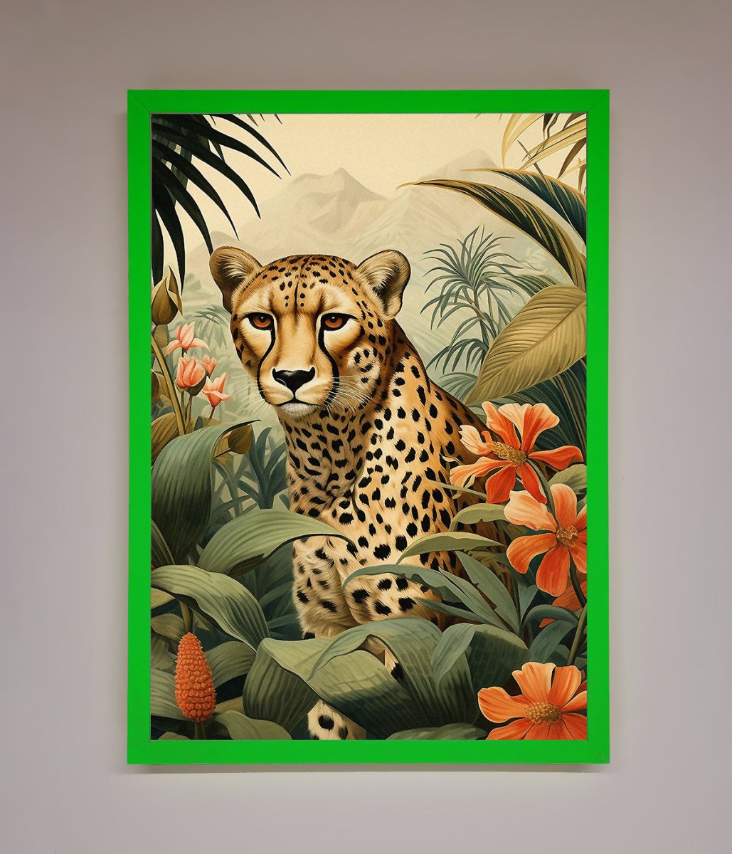Cheetah In Flowers Framed Wall Art-9