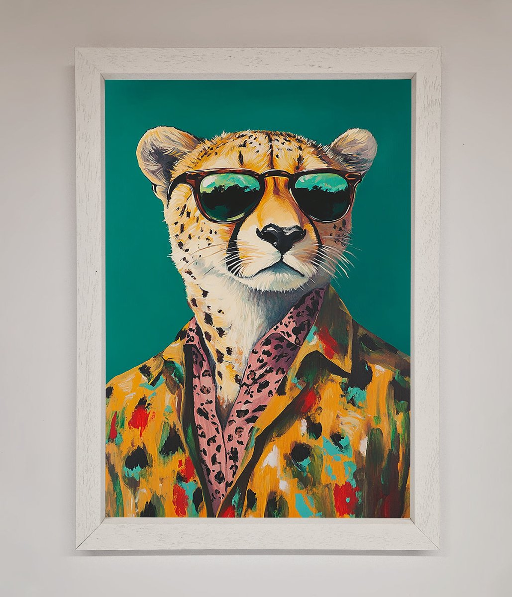Cheetah With Sunglasses Framed Print-0