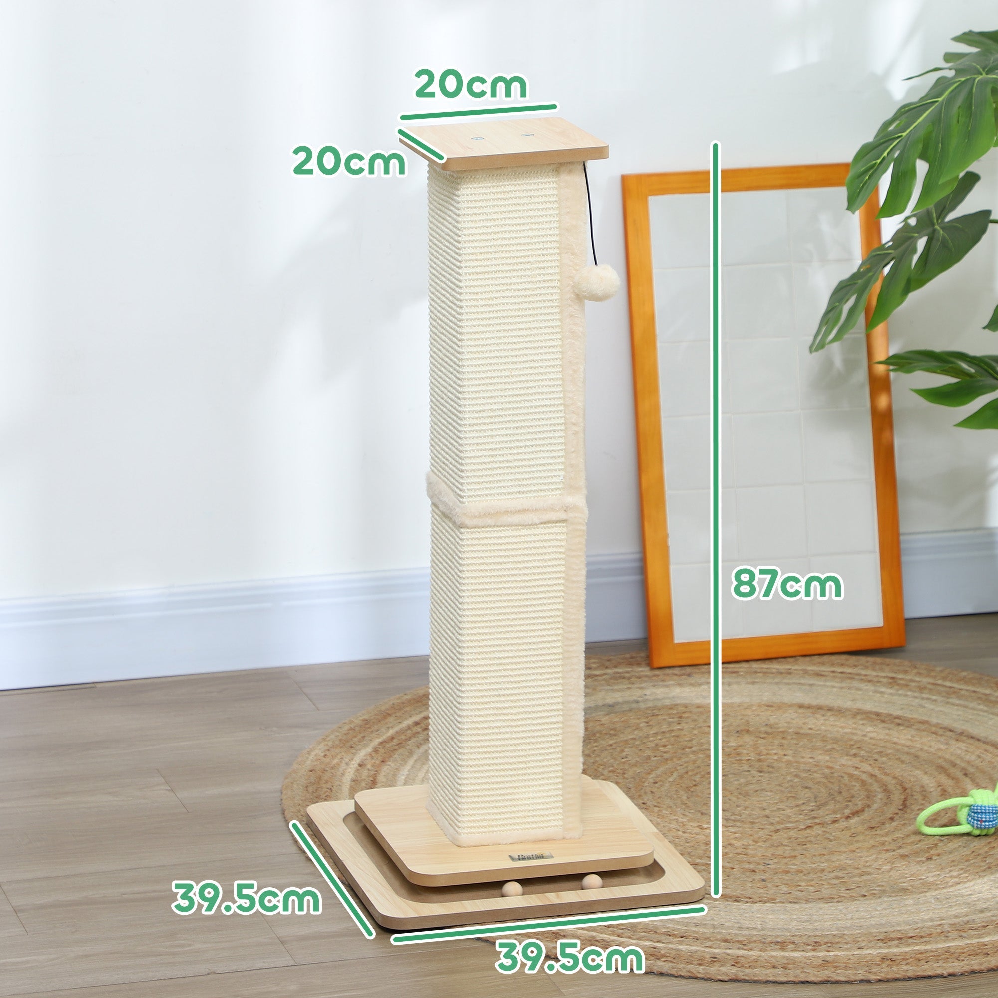 3-in-1 Cat Scratching Post, 87cm Cat Scratcher w/ Track Ball Toy, Oak Tone-2