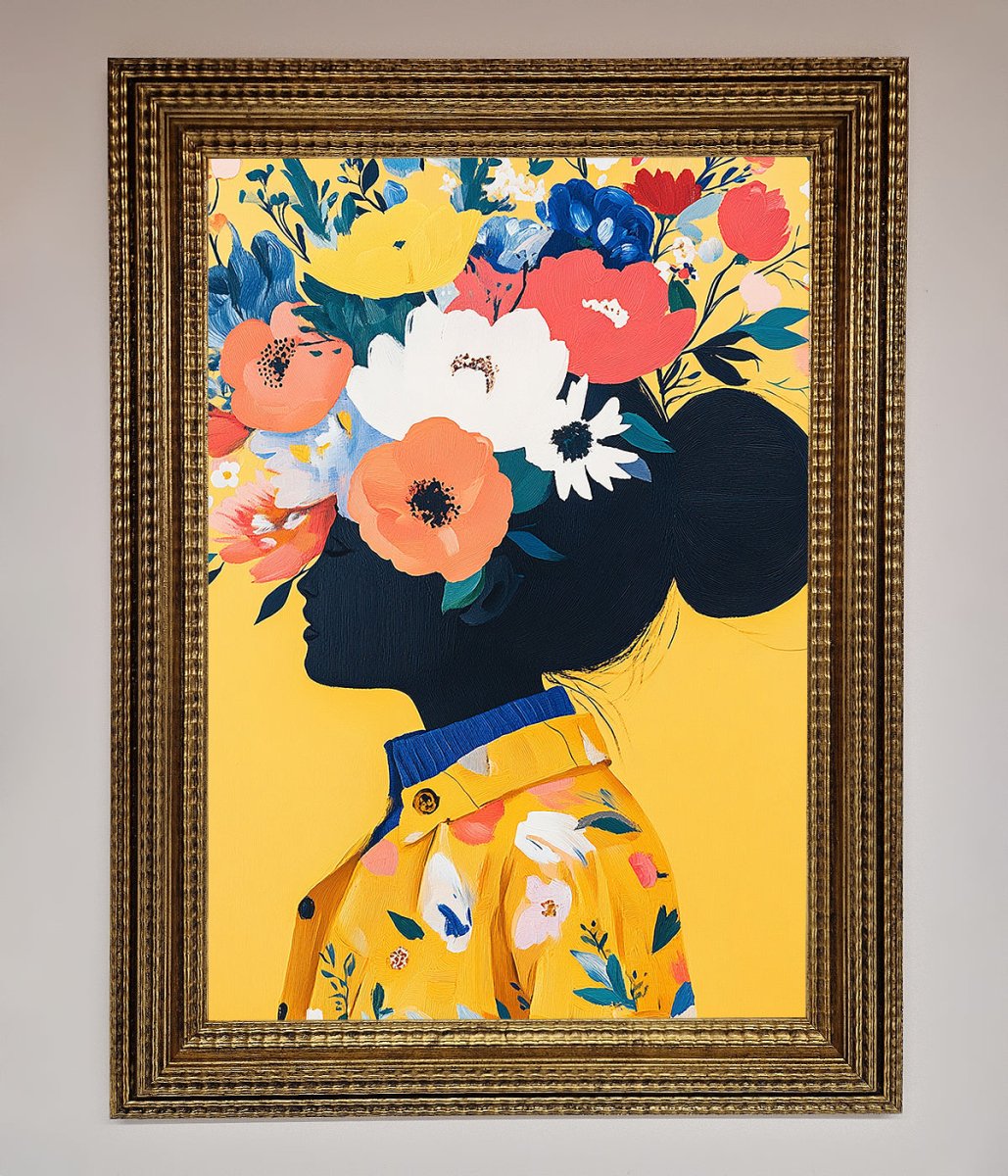 Floral Explosion Yellow Framed Print-15