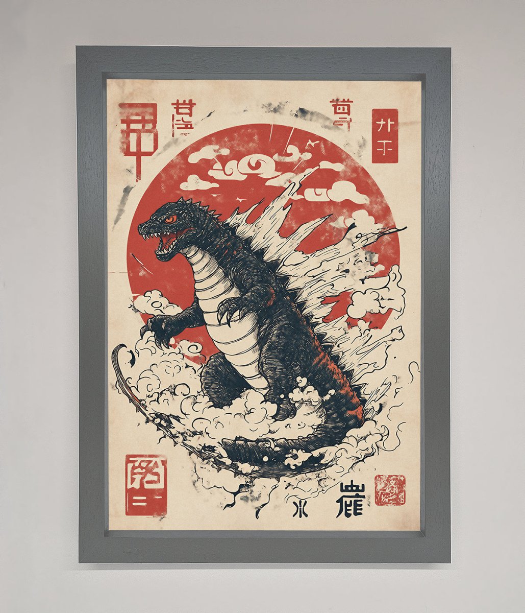Godzilla Rises Red Sun Framed Poster-4