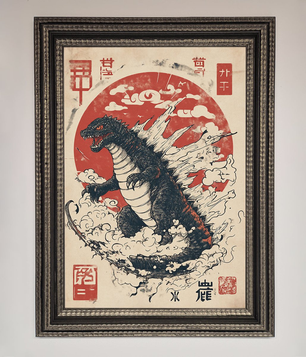 Godzilla Rises Red Sun Framed Poster-17