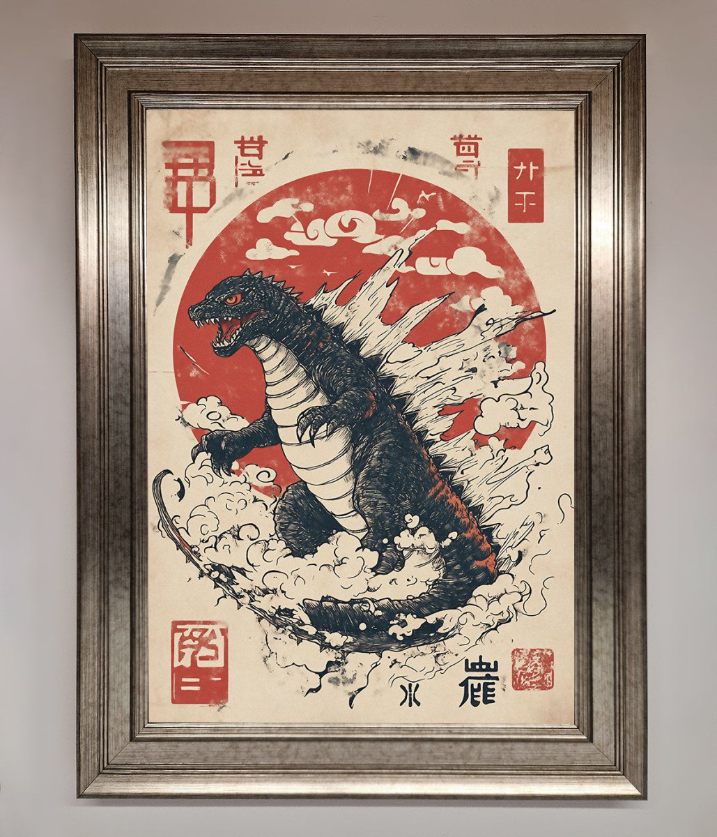 Godzilla Rises Red Sun Framed Poster-5