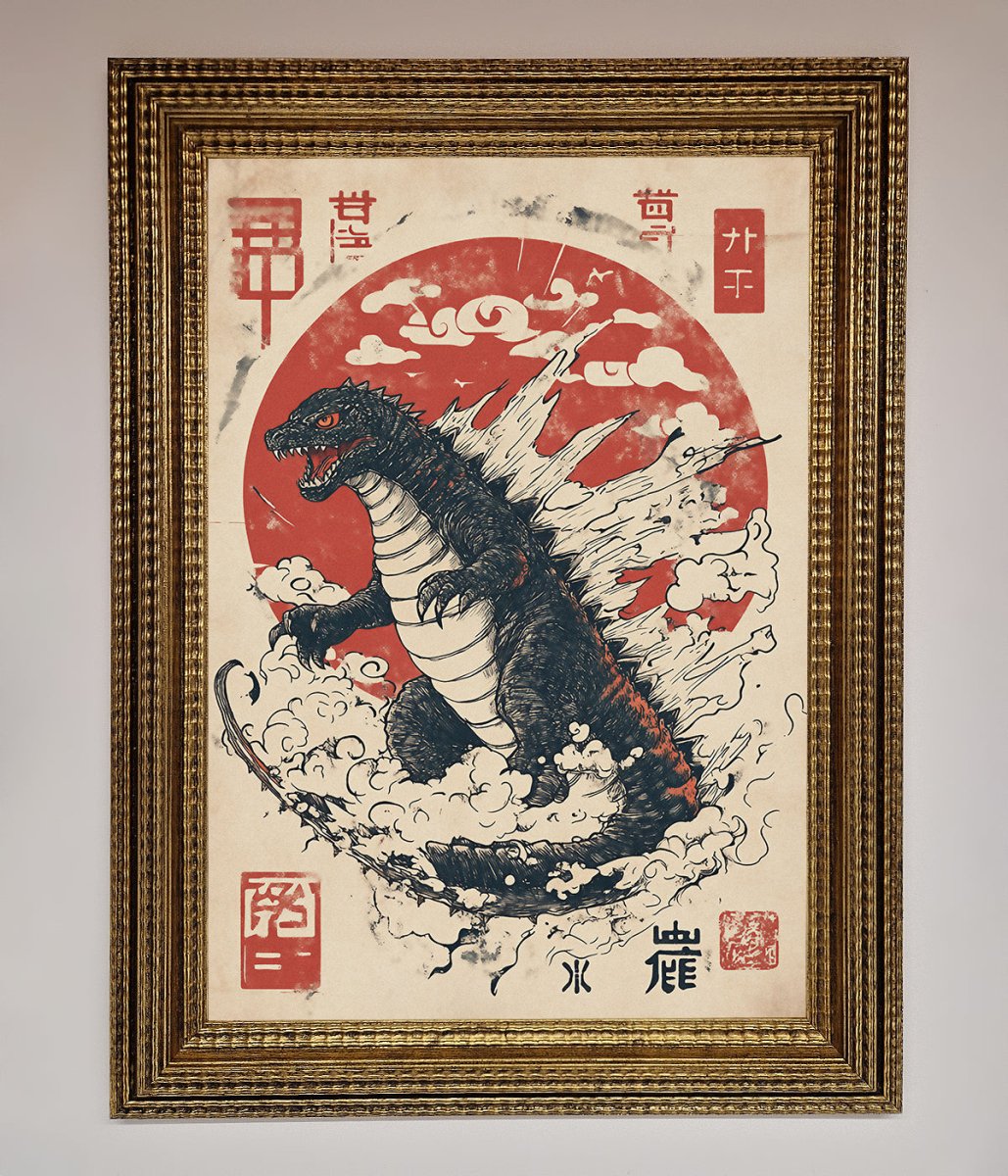 Godzilla Rises Red Sun Framed Poster-15