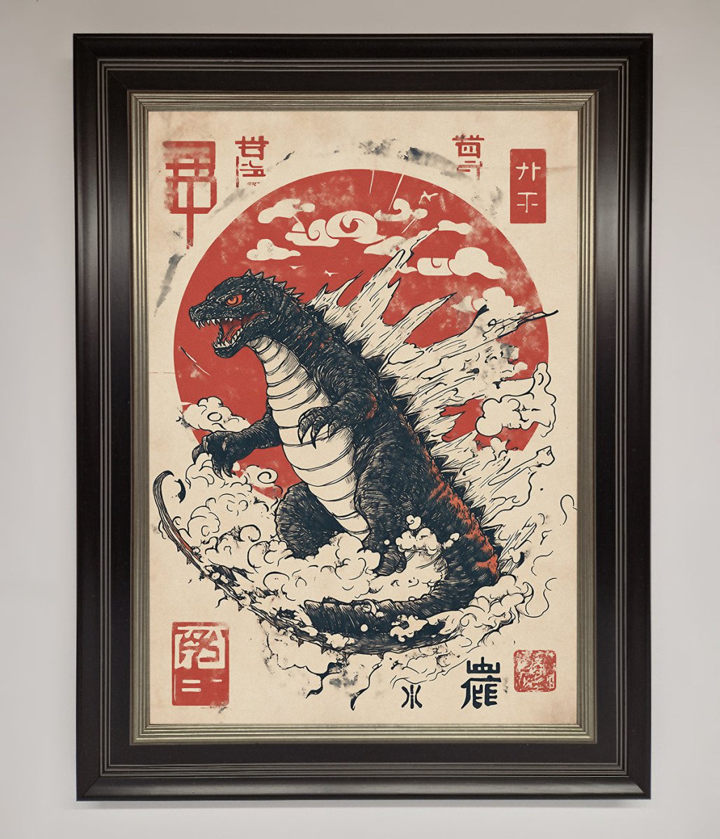 Godzilla Rises Red Sun Framed Poster-8