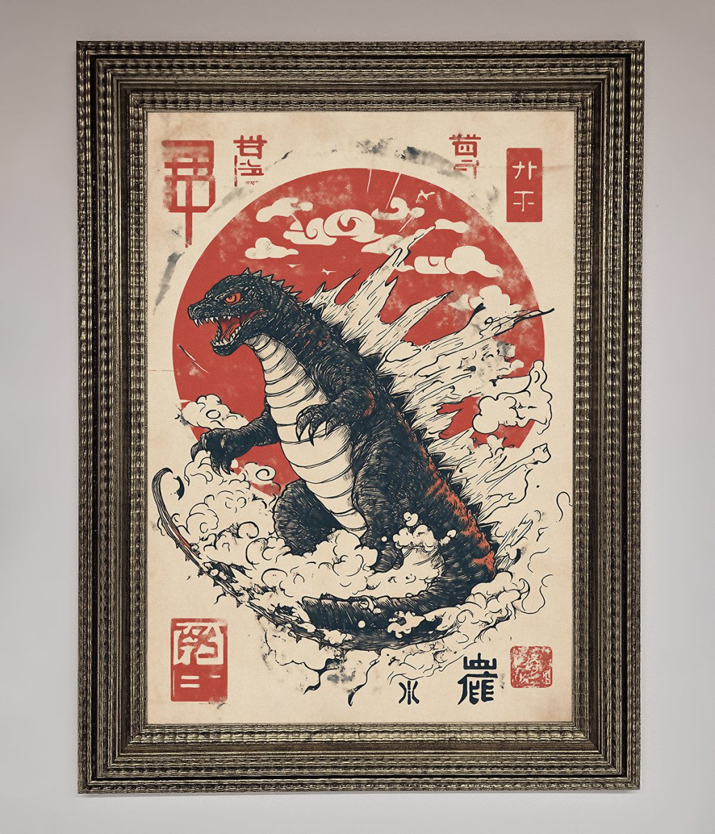 Godzilla Rises Red Sun Framed Poster-16