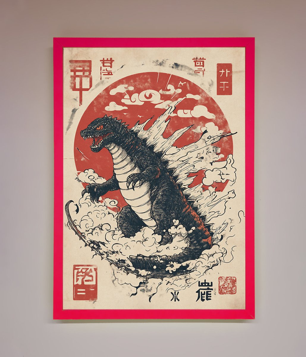 Godzilla Rises Red Sun Framed Poster-13