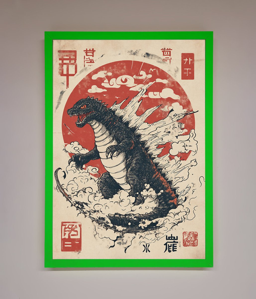 Godzilla Rises Red Sun Framed Poster-11