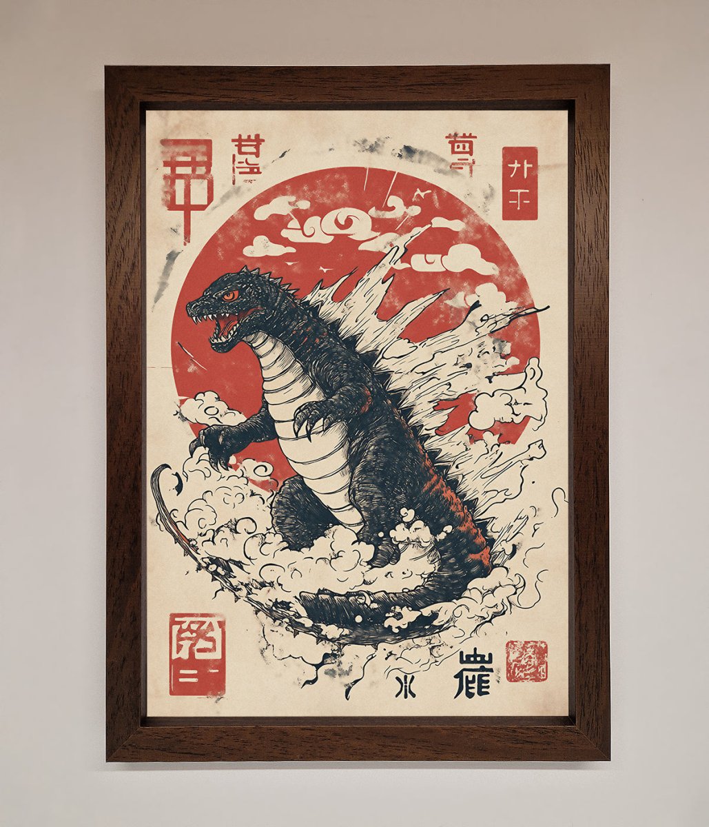 Godzilla Rises Red Sun Framed Poster-0