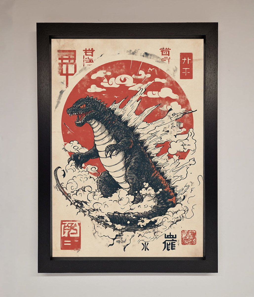 Godzilla Rises Red Sun Framed Poster-1