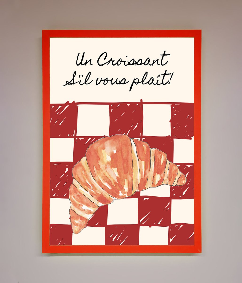 Kitchen Croissant Red Check Framed Print-14