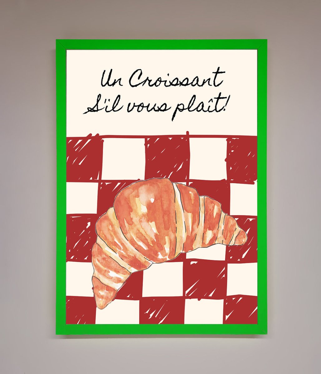 Kitchen Croissant Red Check Framed Print-11