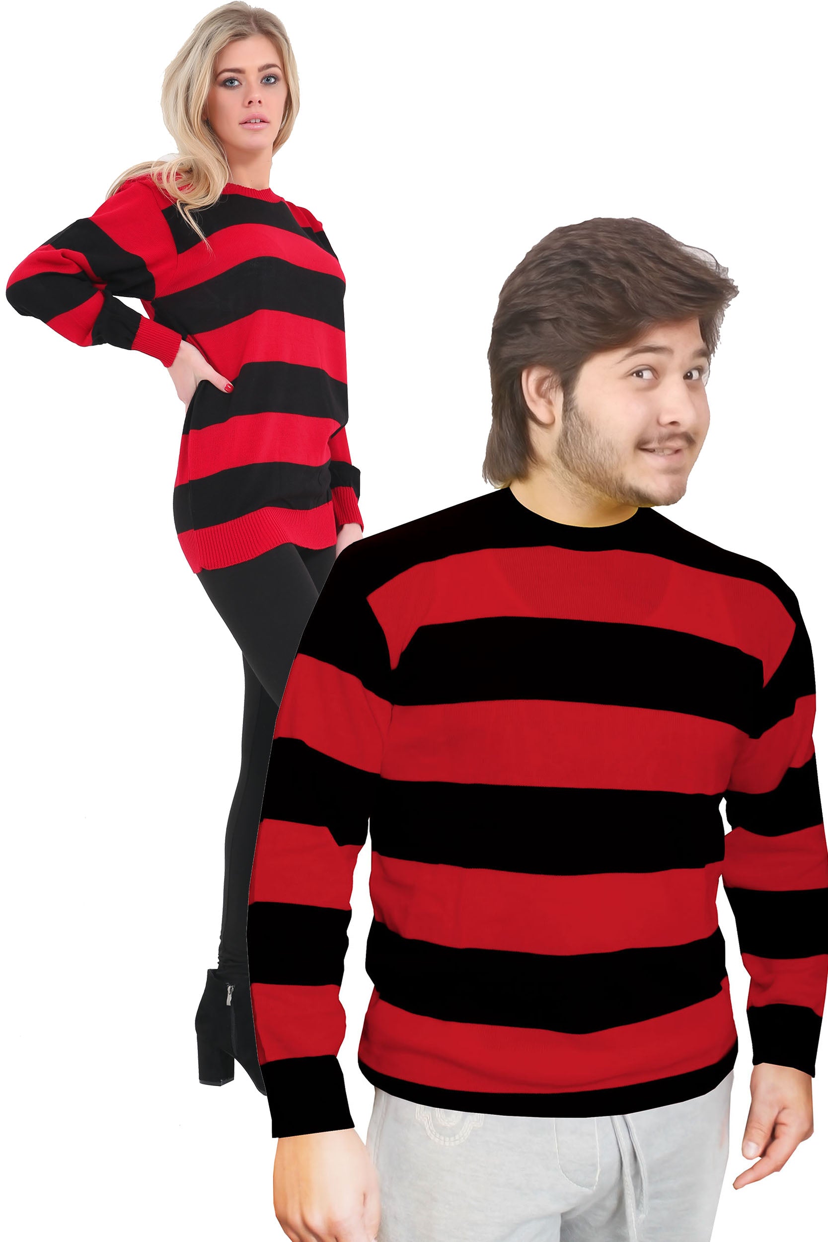 Wickedfun Women Men Red Black Stripe Knitted Jumper-0