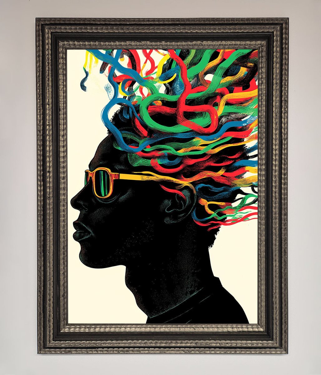 Multicolour Noodle Hair Framed Print-17