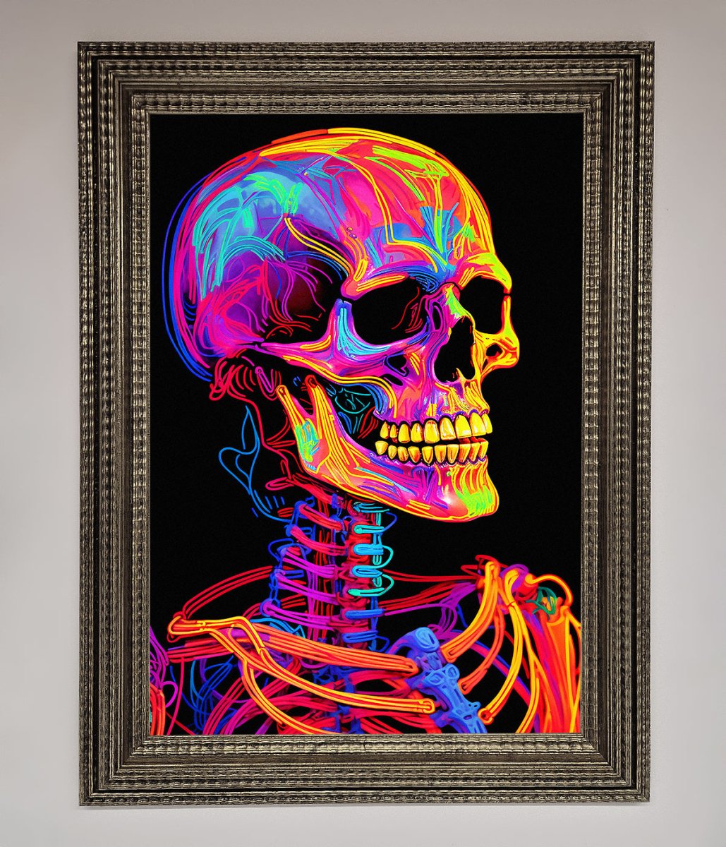 Neon On Black Skeleton Framed Poster-5