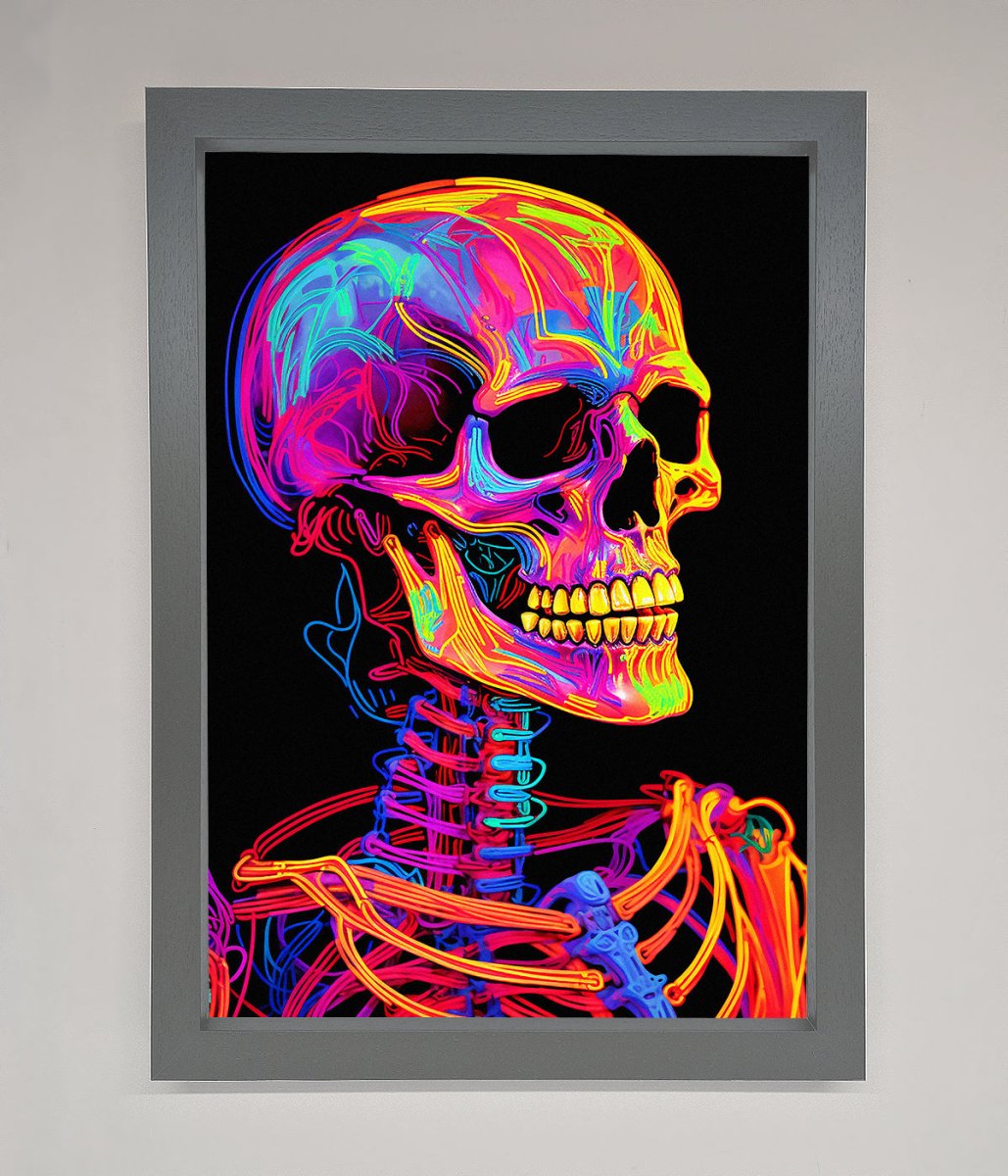 Neon On Black Skeleton Framed Poster-3