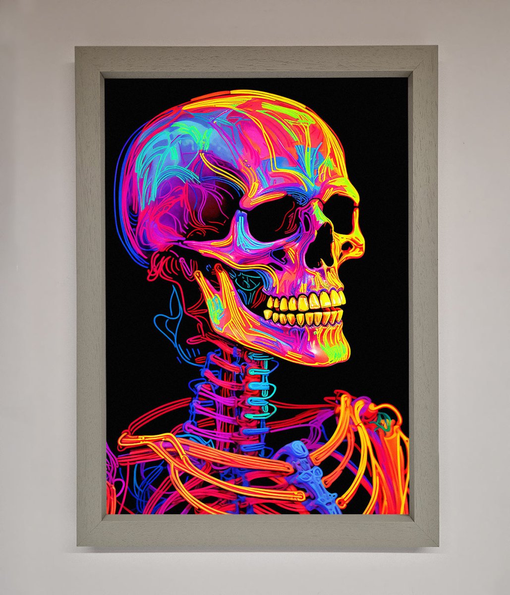 Neon On Black Skeleton Framed Poster-2