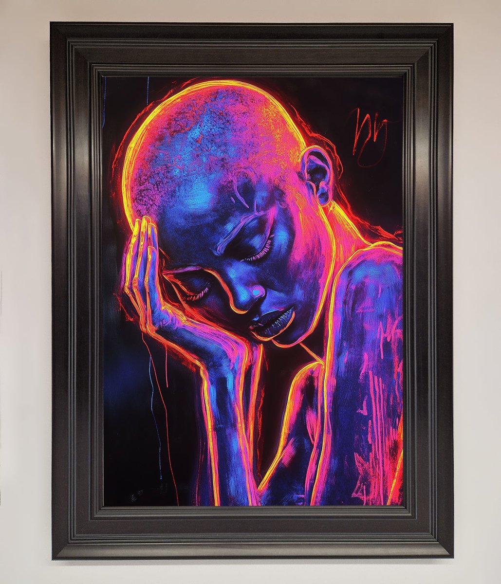 Neon Woman Hands In Head Framed Print-15