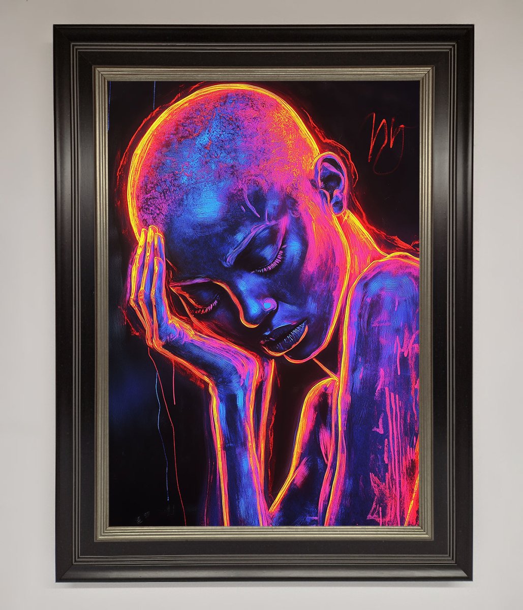 Neon Woman Hands In Head Framed Print-16
