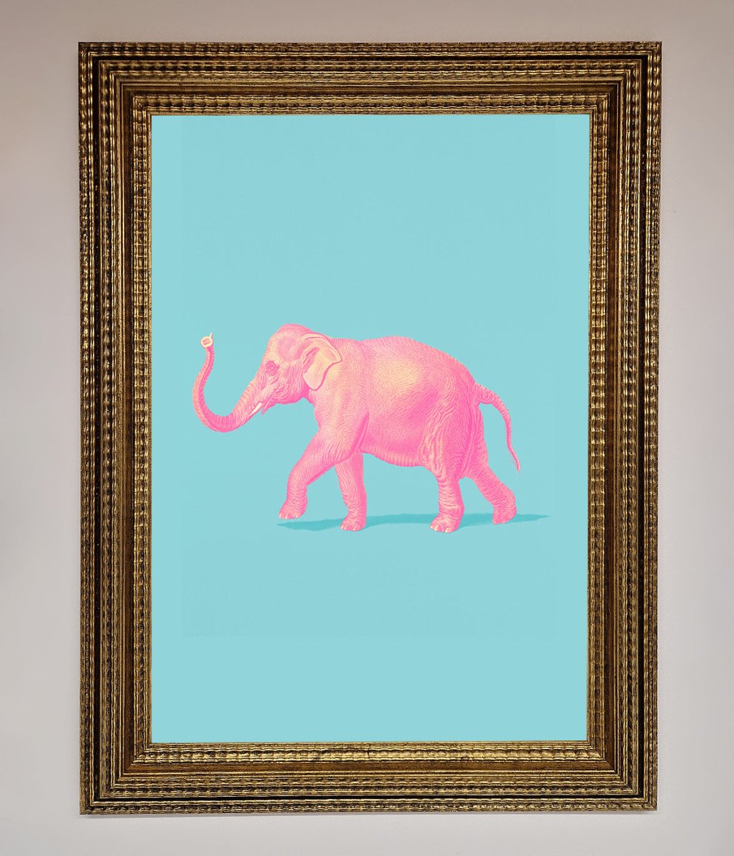 Pink Elephant On Blue Framed Print-15