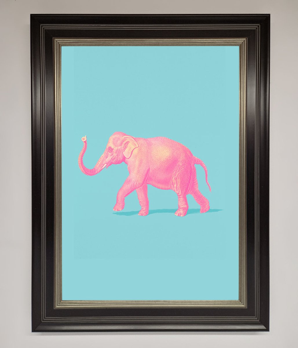 Pink Elephant On Blue Framed Print-8