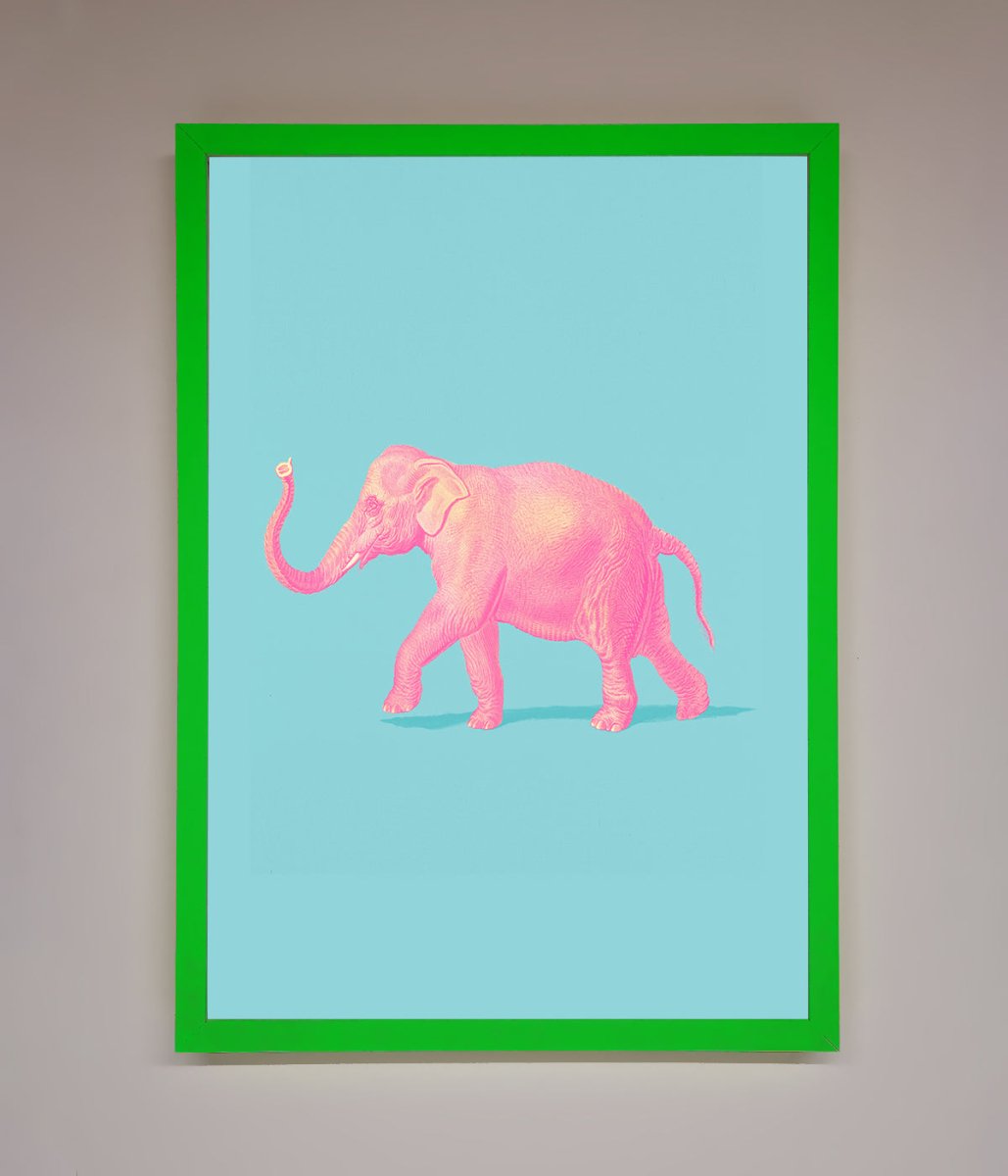 Pink Elephant On Blue Framed Print-11