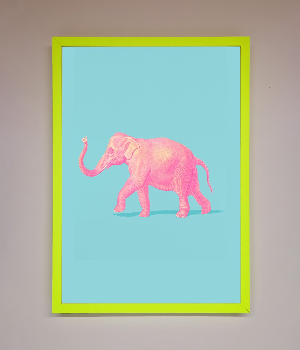 Pink Elephant On Blue Framed Print-12