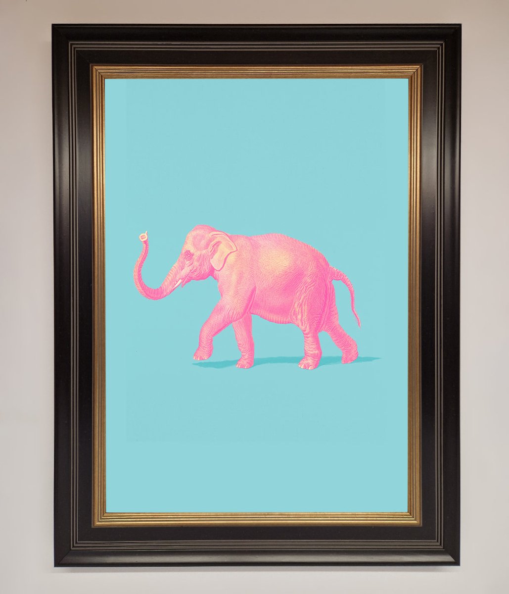 Pink Elephant On Blue Framed Print-9