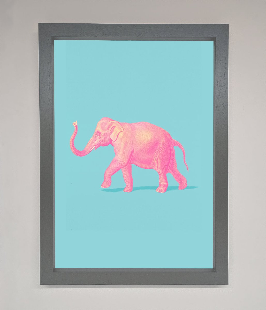 Pink Elephant On Blue Framed Print-3