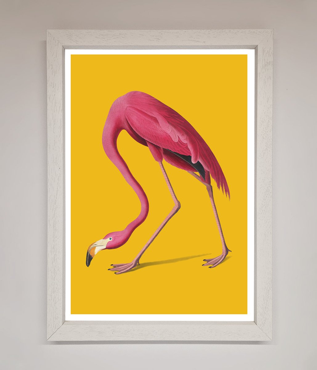 Pink Flamingo On Yellow Framed Print-2
