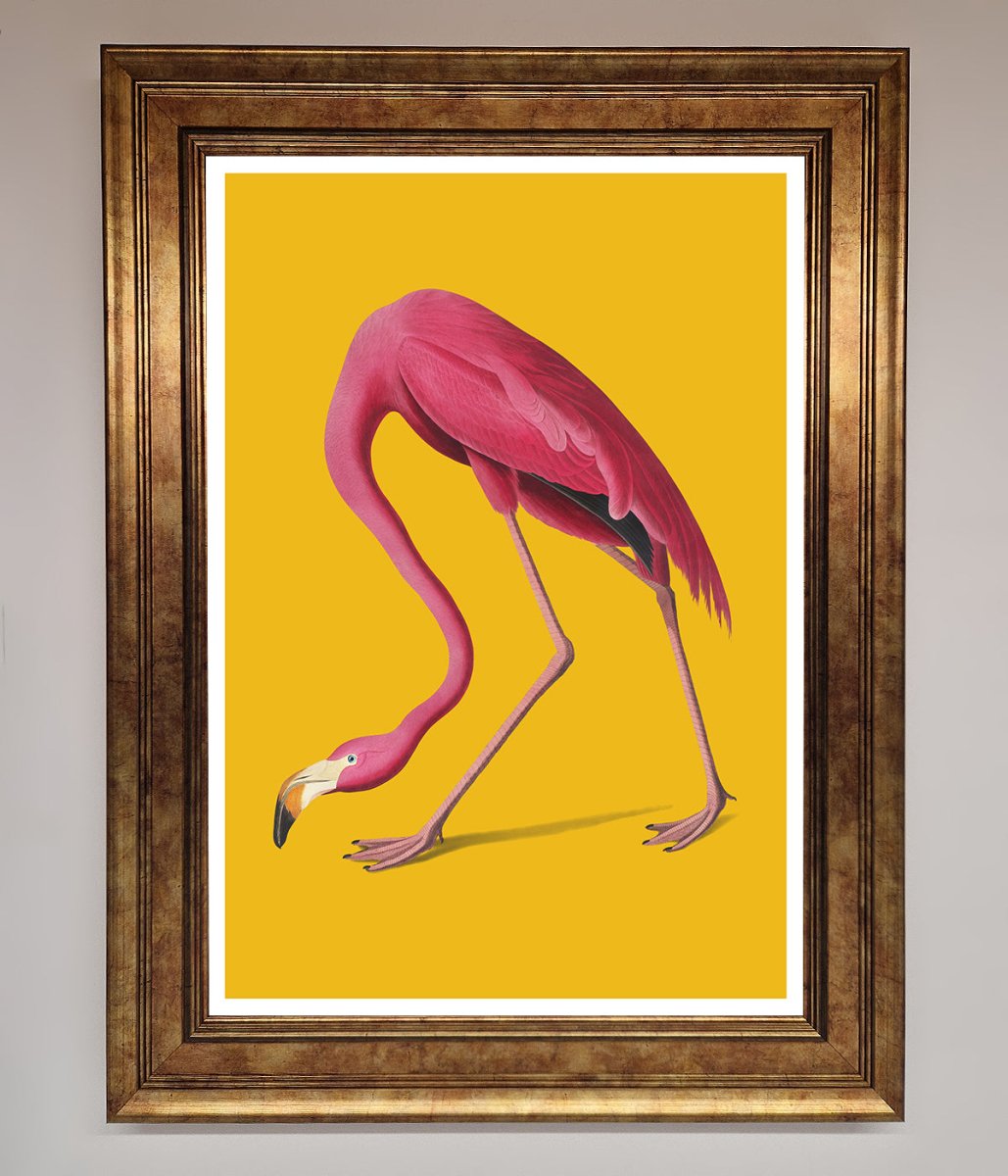 Pink Flamingo On Yellow Framed Print-7