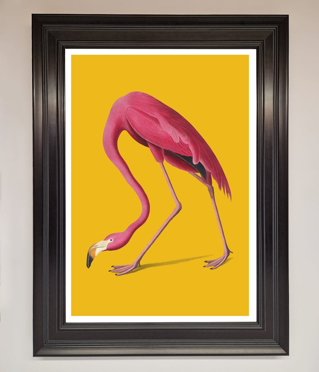 Pink Flamingo On Yellow Framed Print-6