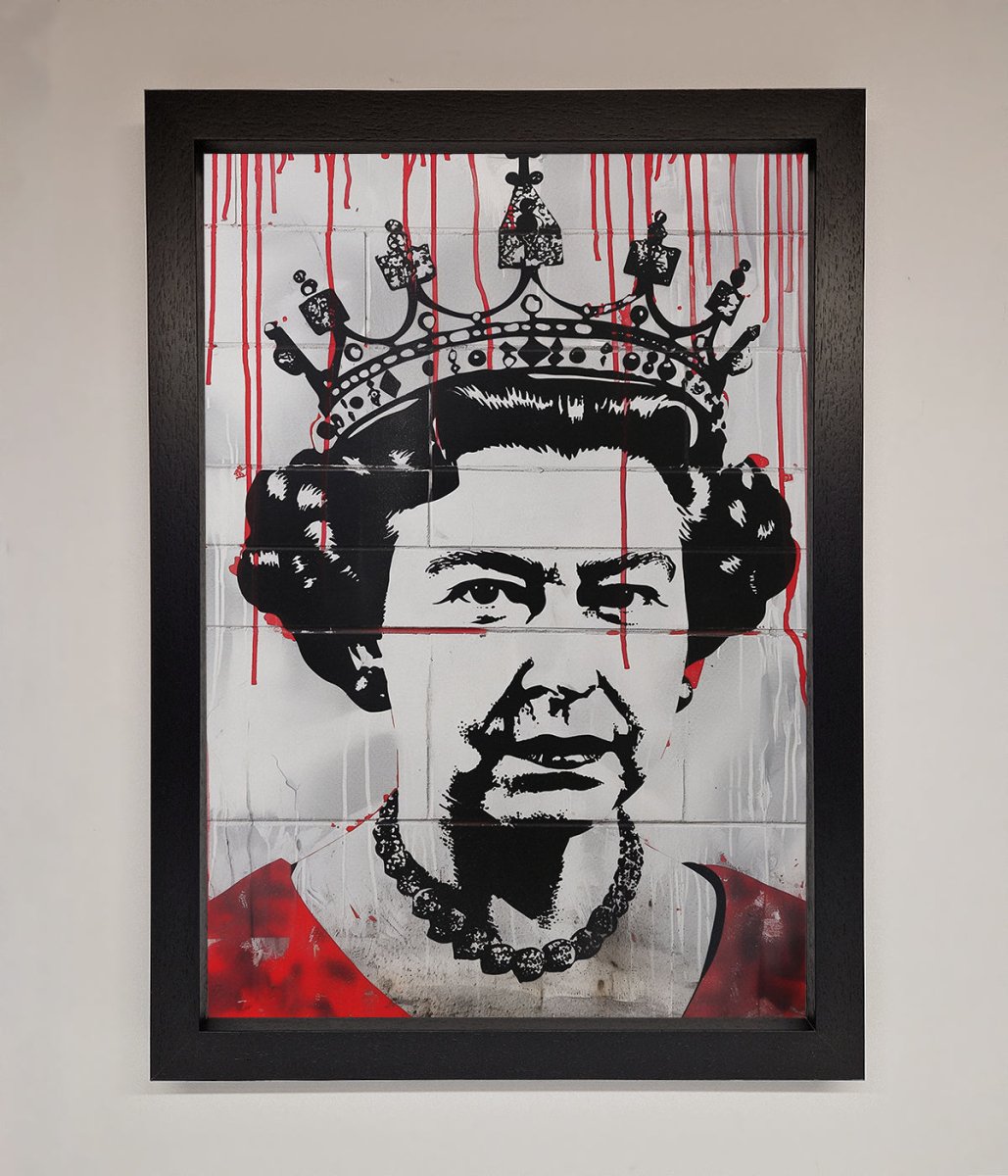 Queen Elizabeth Graffiti Red Blood Framed Poster-1