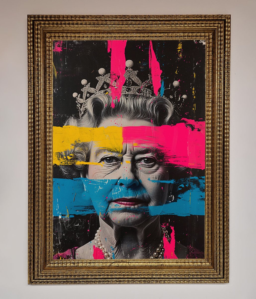 Queen Elizabeth Paint Splatter Framed Wall Art-15