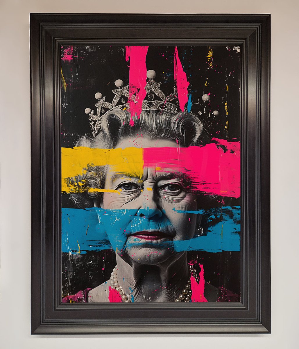 Queen Elizabeth Paint Splatter Framed Wall Art-0
