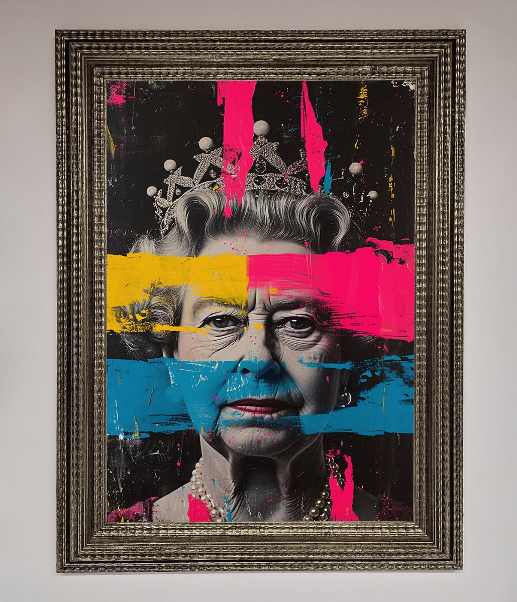 Queen Elizabeth Paint Splatter Framed Wall Art-16