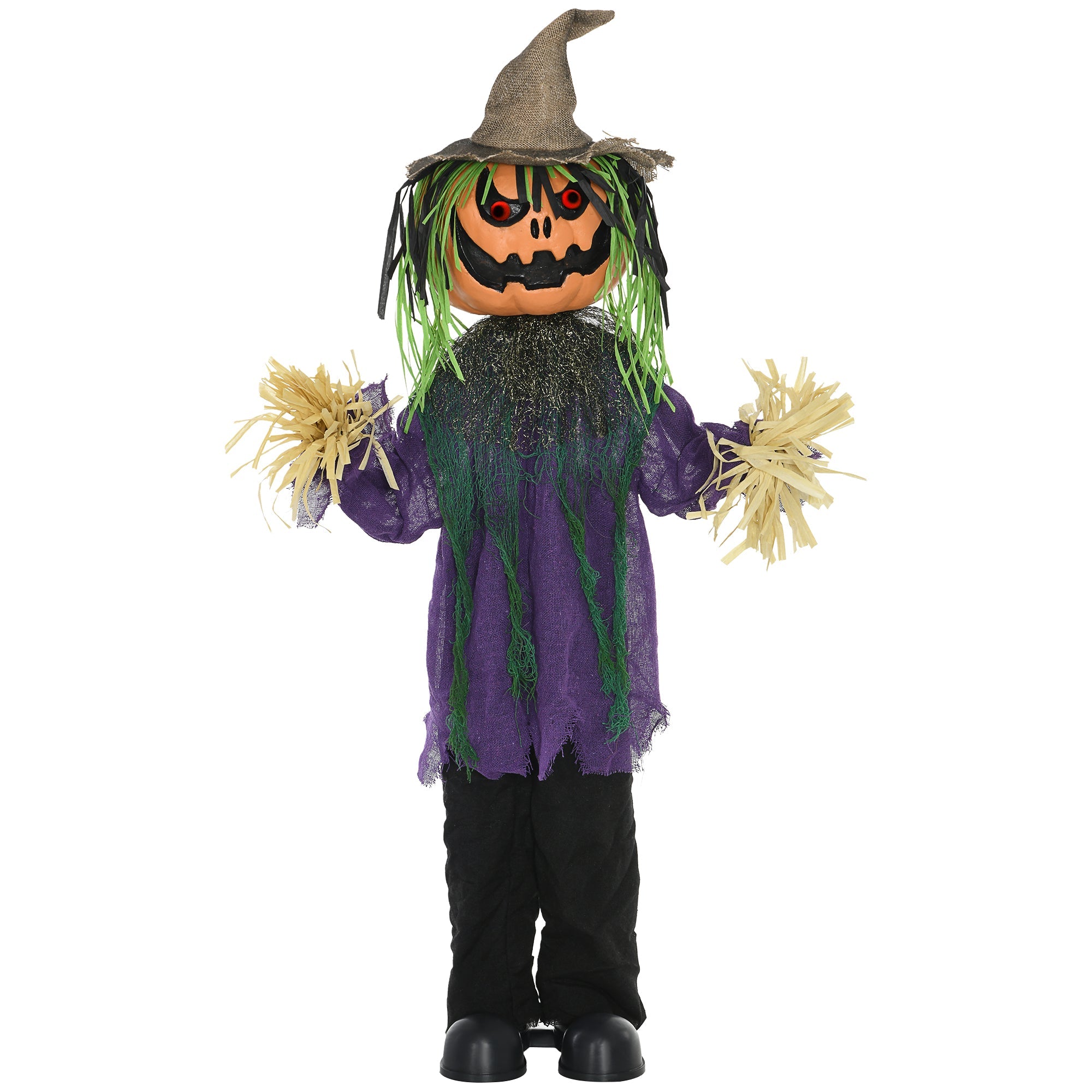 3'6" Pumpkin Scarecrow Halloween Animatronic, with Glowing Eyes-0