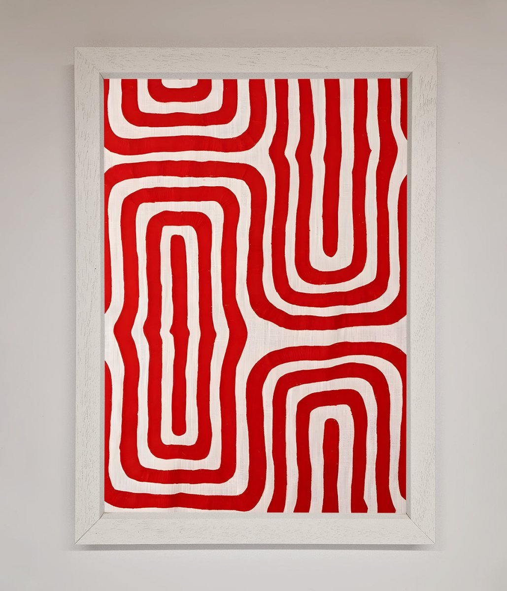 Red Waves Abstract Art Framed Poster-0