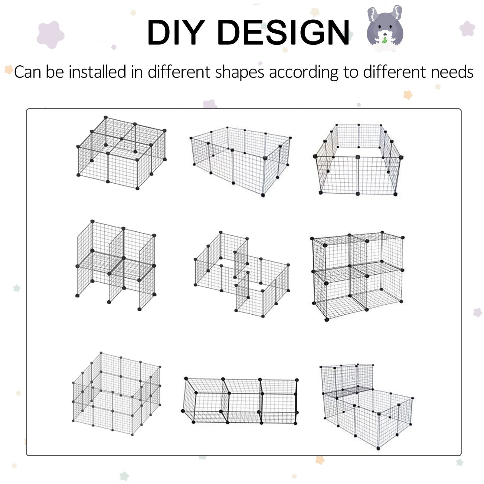 3 Level DIY Pet Playpen Metal Small Animal Cage Guinea Pig Rabbit Ferret Chinchillas Cage 4 Doors Bottom Trays Black-4