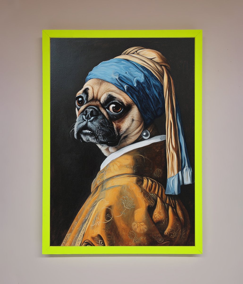The Pug With The Pearl Earring Framed Print-13