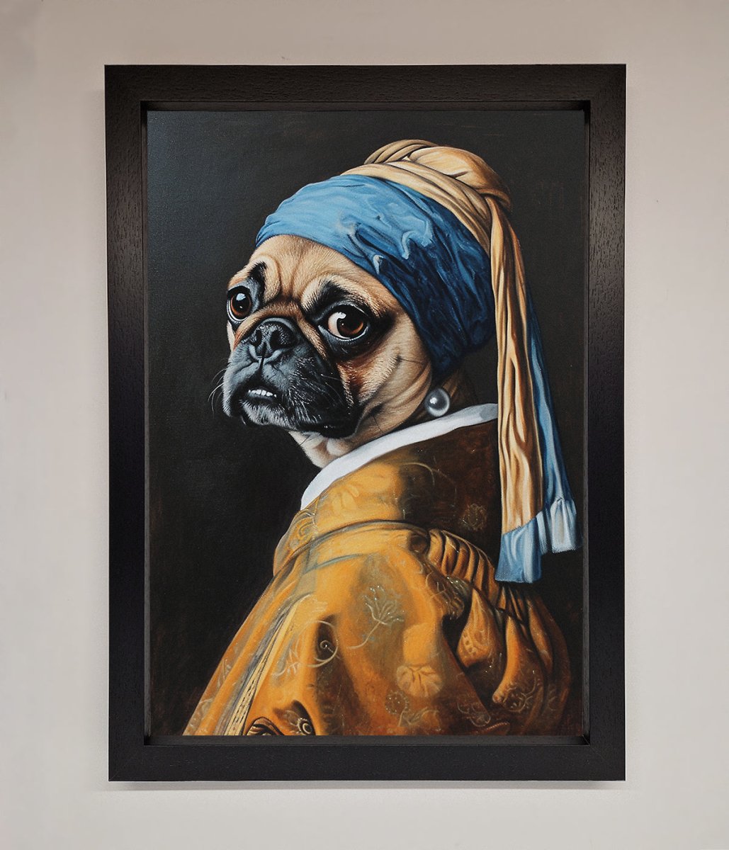 The Pug With The Pearl Earring Framed Print-1