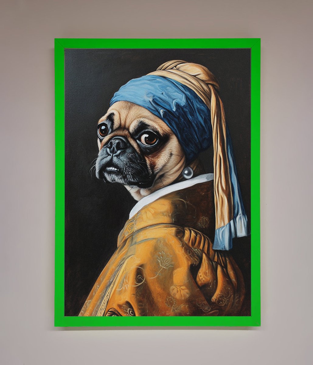 The Pug With The Pearl Earring Framed Print-12