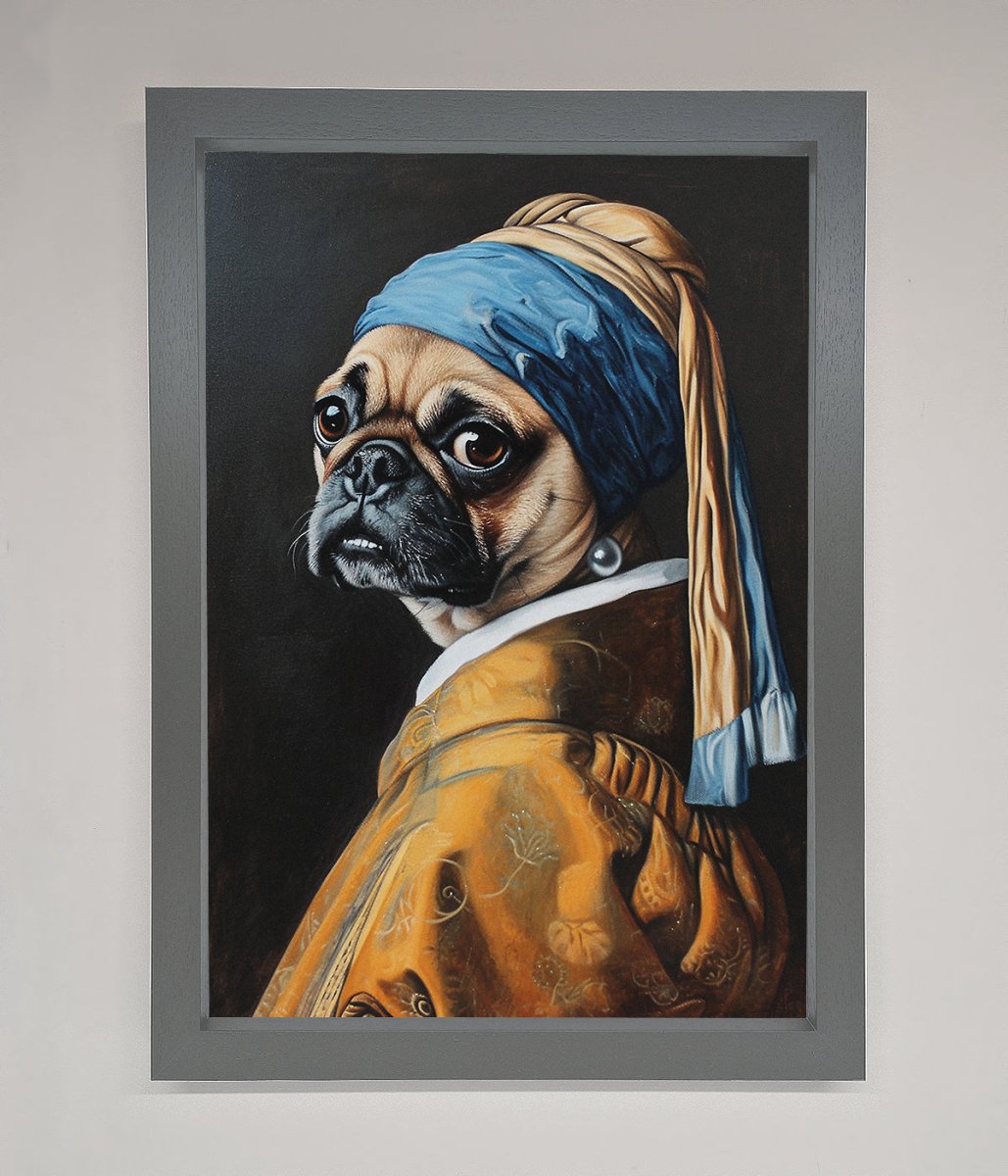 The Pug With The Pearl Earring Framed Print-4