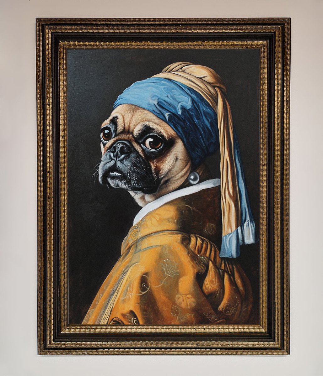 The Pug With The Pearl Earring Framed Print-18