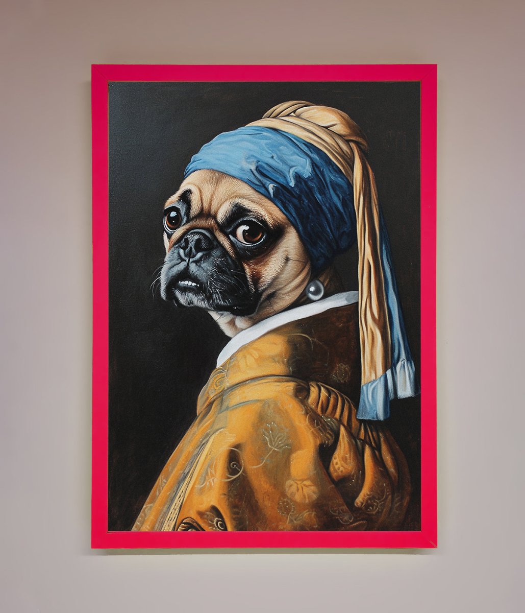 The Pug With The Pearl Earring Framed Print-14