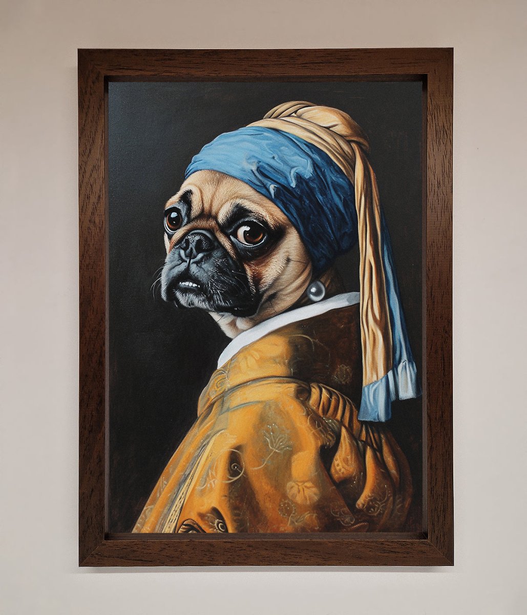 The Pug With The Pearl Earring Framed Print-10