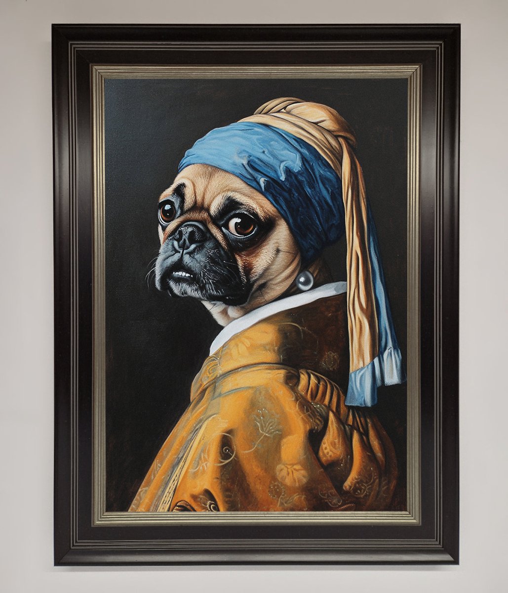 The Pug With The Pearl Earring Framed Print-8