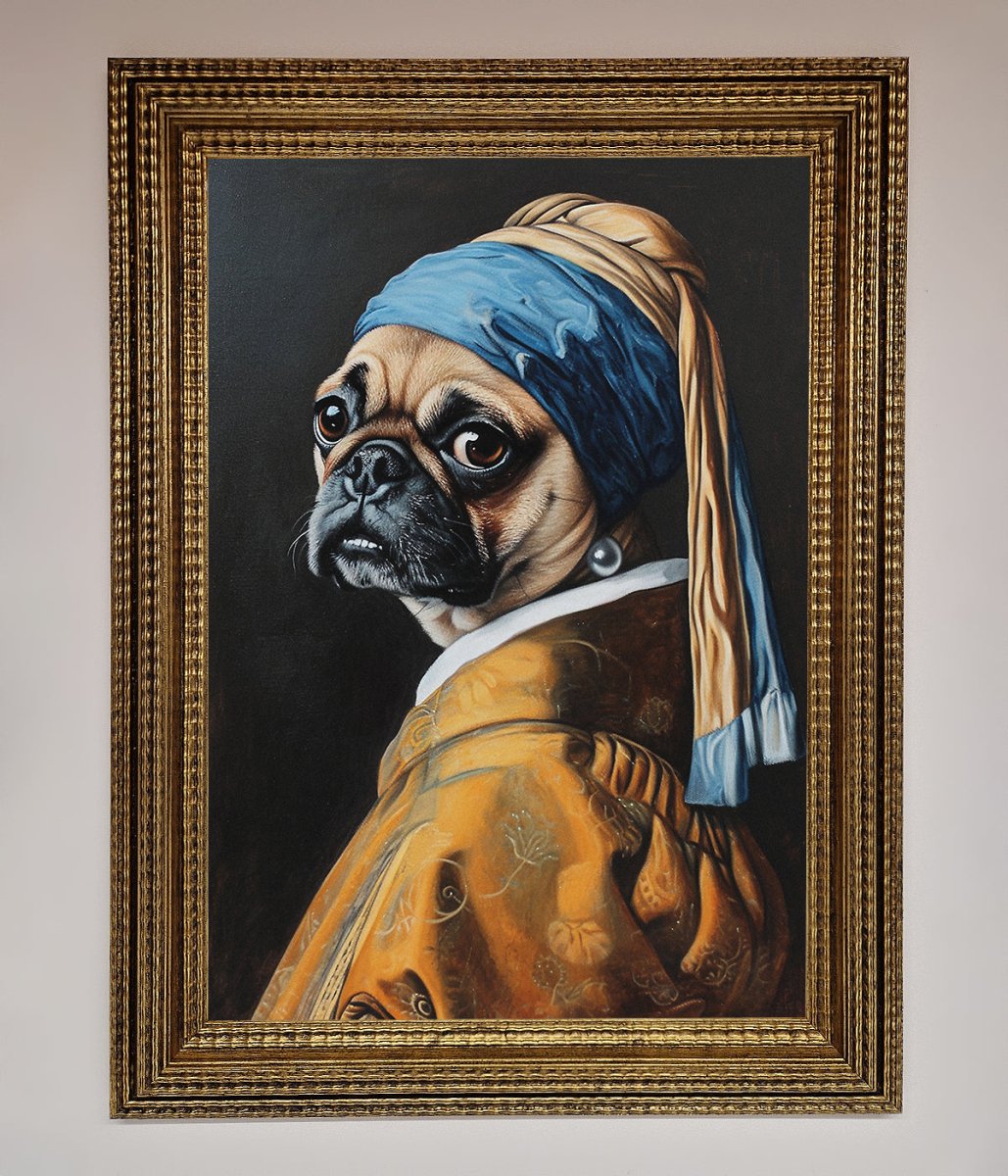 The Pug With The Pearl Earring Framed Print-0